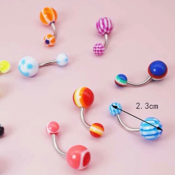 10 Piece 16g Stainless Steel Bead Decor Navel Belly Rings NWT - Picture 2 of 3